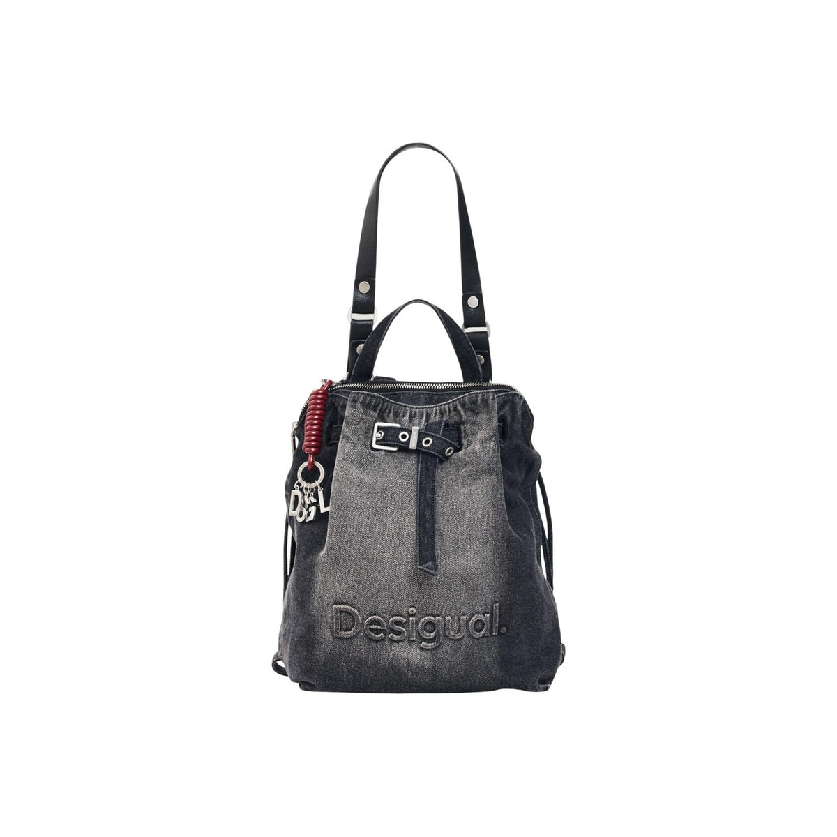 Zaino denim donna Desigual grigio scuro – Zaino imbottito con fibbia e logo Desigual 26WAKD04.