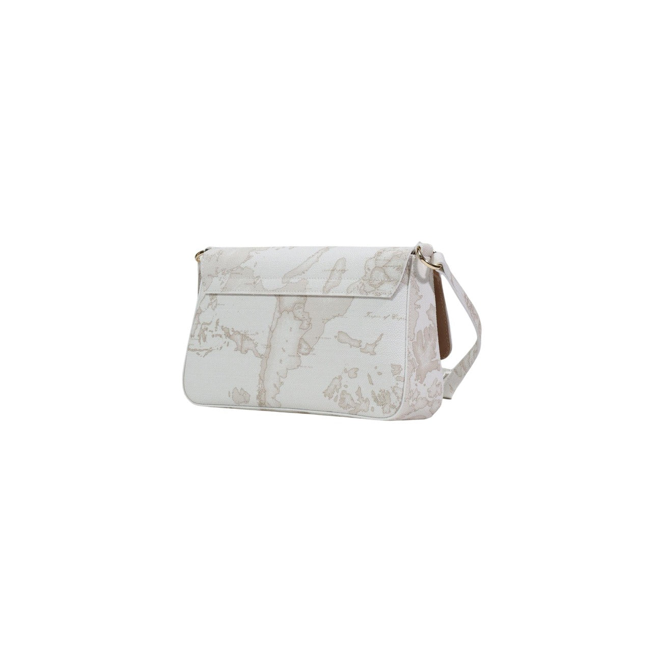 Tracolla Alviero Martini Prima Classe Geo White; 58% PVC, 34% Cotone. Design compatto, chiusura a zip, metalleria dorata. Borsa piccola donna, stile iconico e versatile 4 stagioni. Vista posteriore 