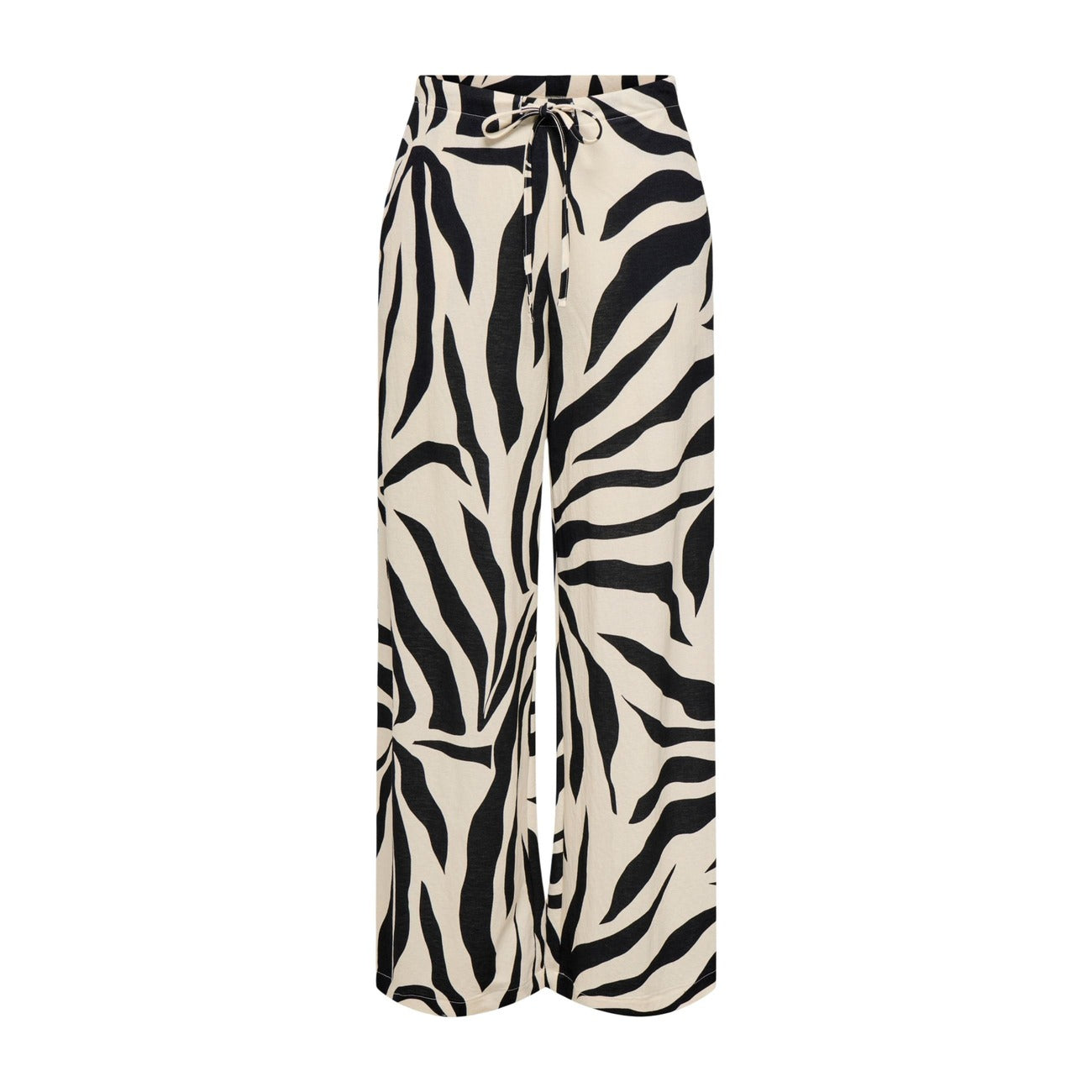 Pantaloni Only Onlsakura; 55% Viscosa, 45% Nylon. Stampa grafica, vita elastica con coulisse, gamba larga. Pantaloni a palazzo freschi, traspiranti e facili da abbinare per la PE26.
