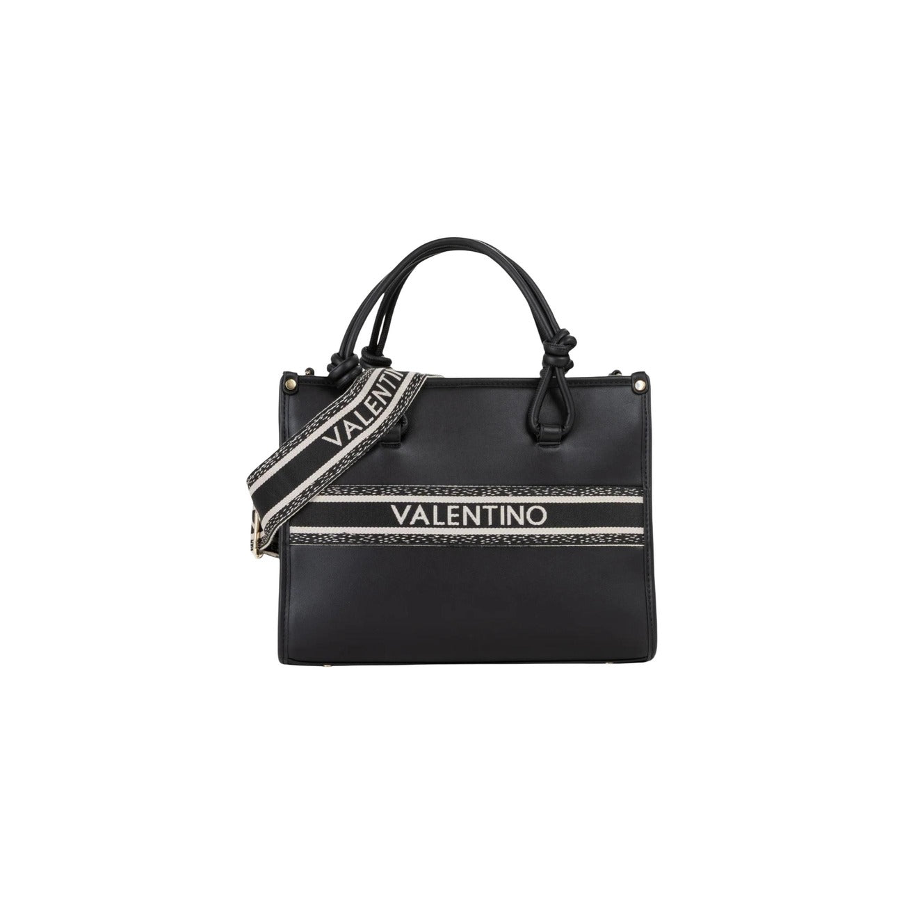 Borsa Valentino Bags VBS9ZW04; 100% poliuretano eco-friendly. Silhouette strutturata, manici a nodo, tracolla logata a contrasto. Shopping bag media capiente, resistente e di tendenza. Colore nero