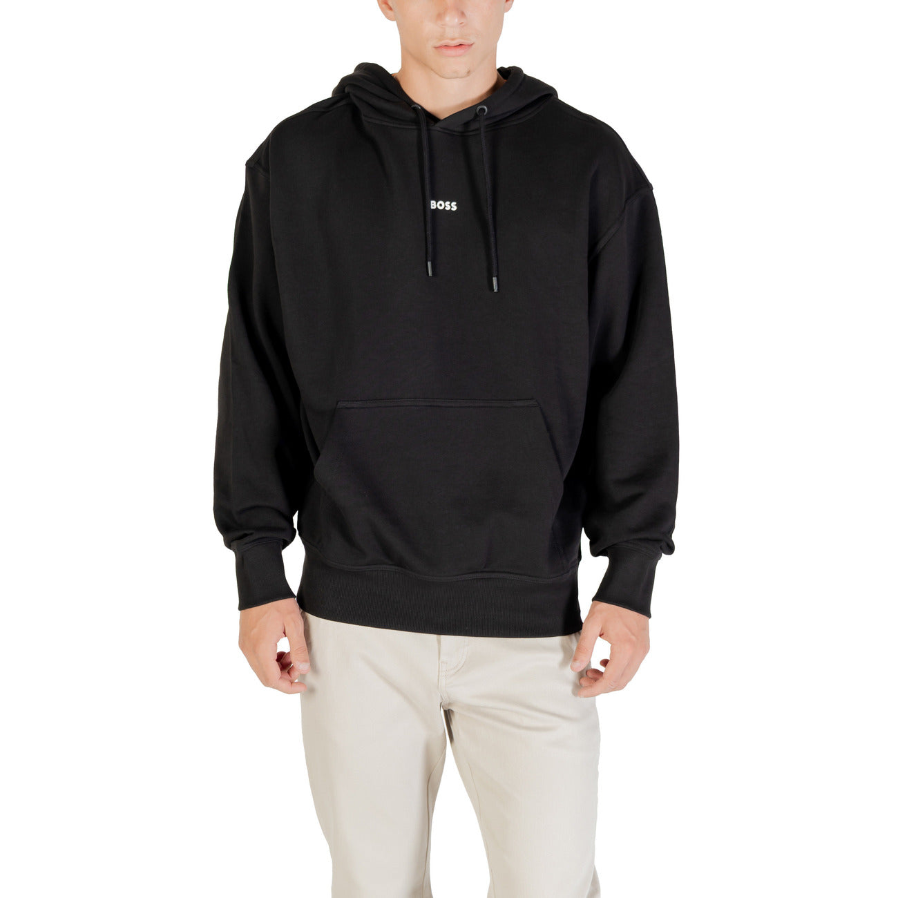 Boss Felpa con Cappuccio Uomo Nero Maniche Lunghe Scollo Tondo Cappuccio Tasche Anteriori Cotone 100% 50514530