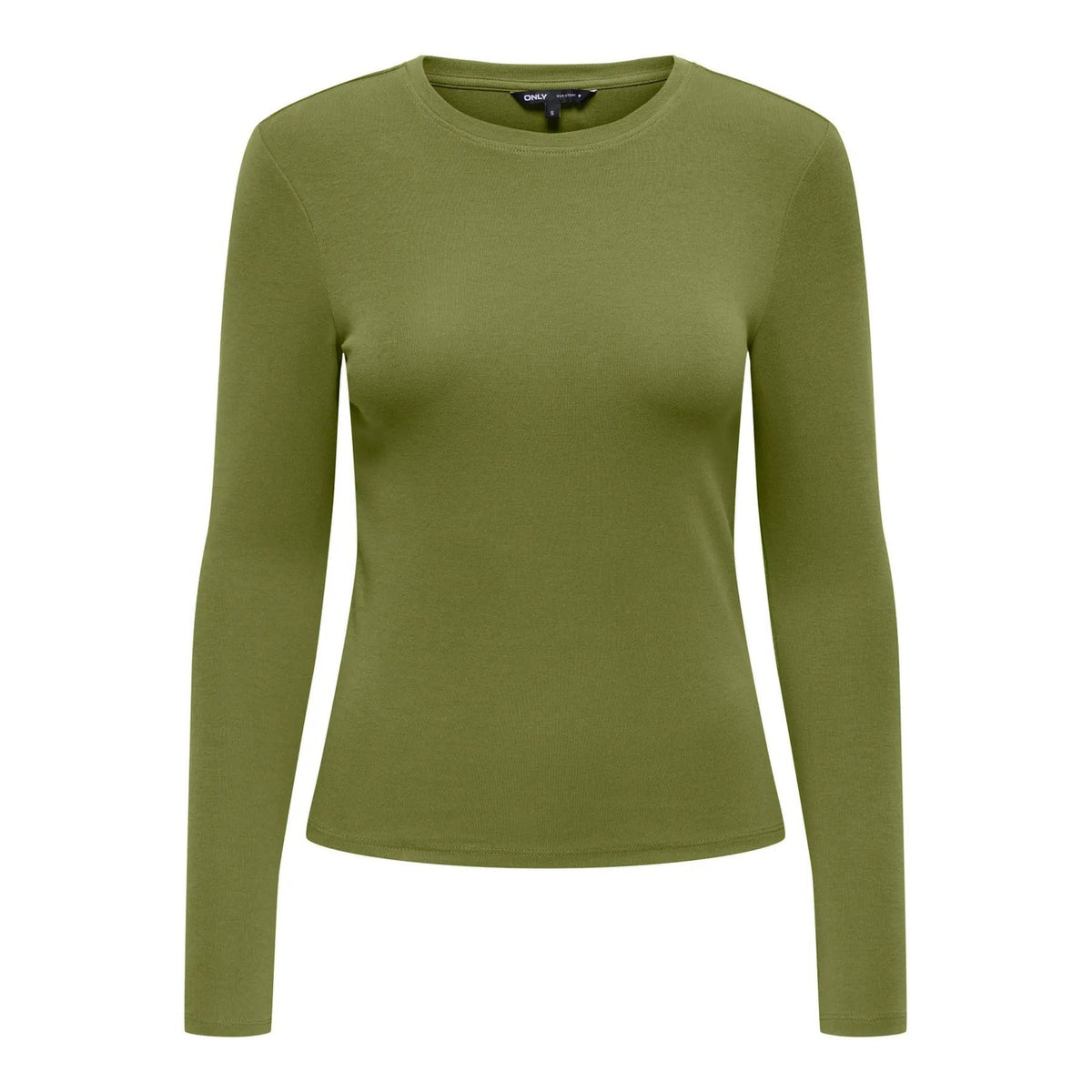 T-shirt manica lunga aderente donna Only 15323159. Maglia paricollo tight fit in cotone grigio e verde per autunno inverno.