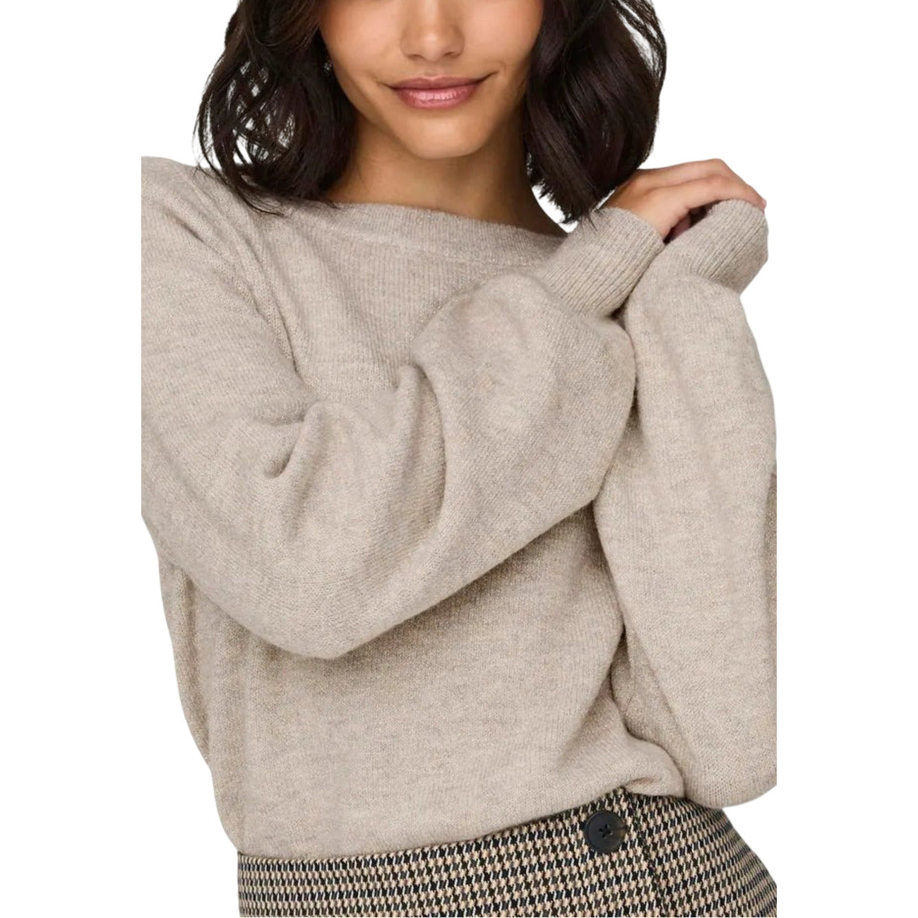 Jacqueline De Yong Maglia Donna Grigia Maniche Lunghe Scollo Barca - Maglia Acrilico Poliestere Lurex Elastan