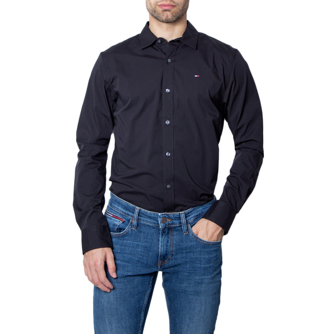 Tommy Hilfiger Camicia Uomo Bianco Monocromo Manica Lunga Bottoni Colletto Classico 97% Cotone 3% Elastan Autunno/Inverno DM0DM04405