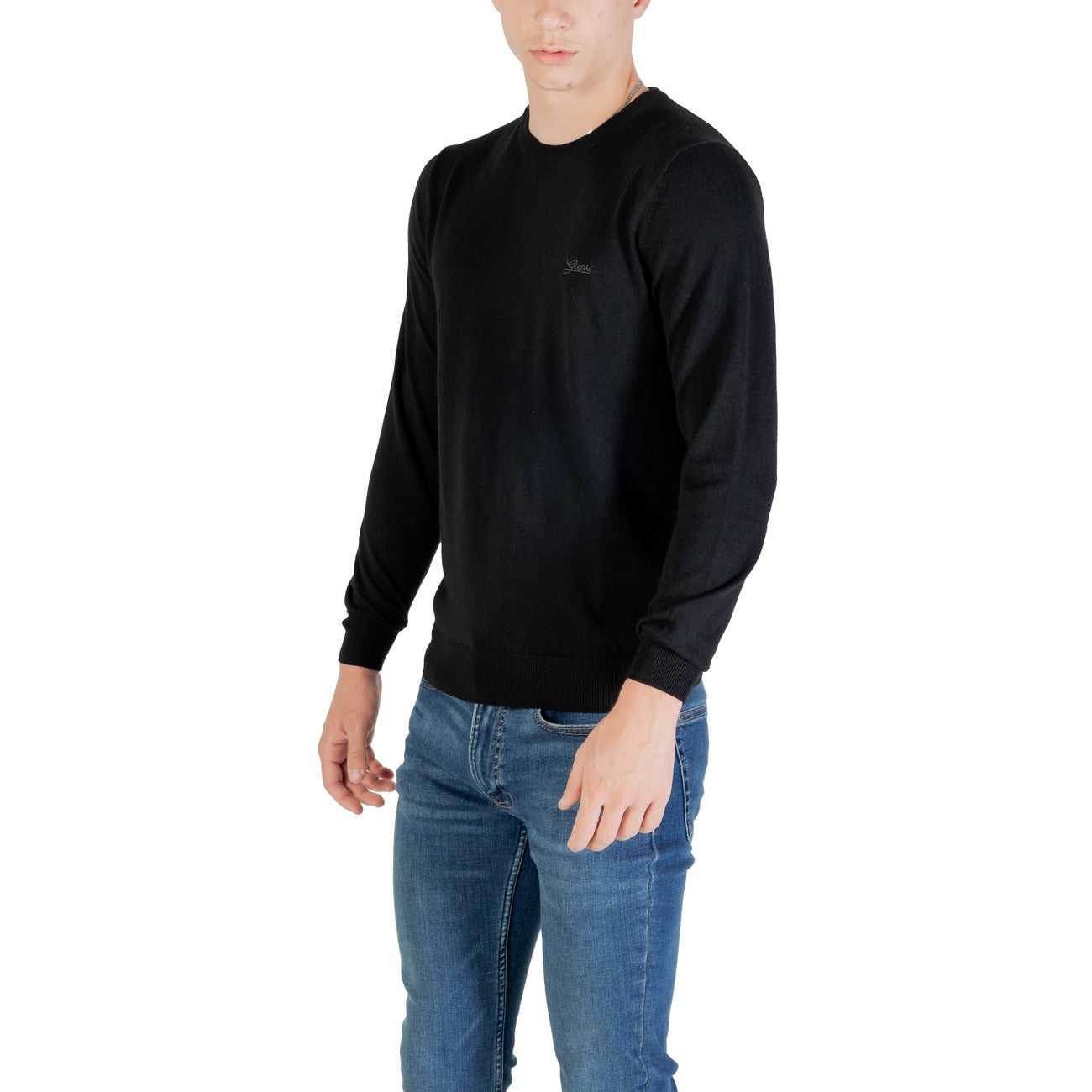 Guess Maglia Uomo Nera con Maniche Lunghe Scollo Tondo in Poliestere 50% Poliammide 40% Lana 5% Seta 5% M5YR26 Z0122