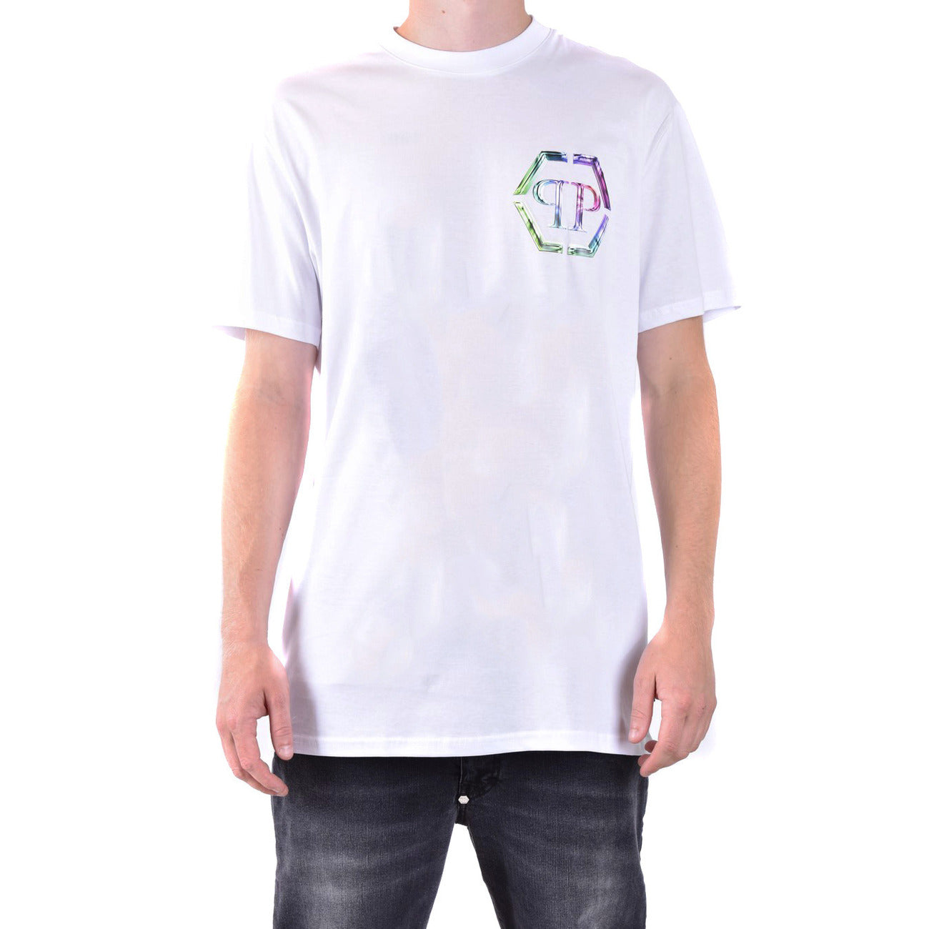 Philipp Plein T-Shirt Uomo Bianca Stampa Manica Corta Scollo Tondo 100% Cotone Primavera/Estate V_28830