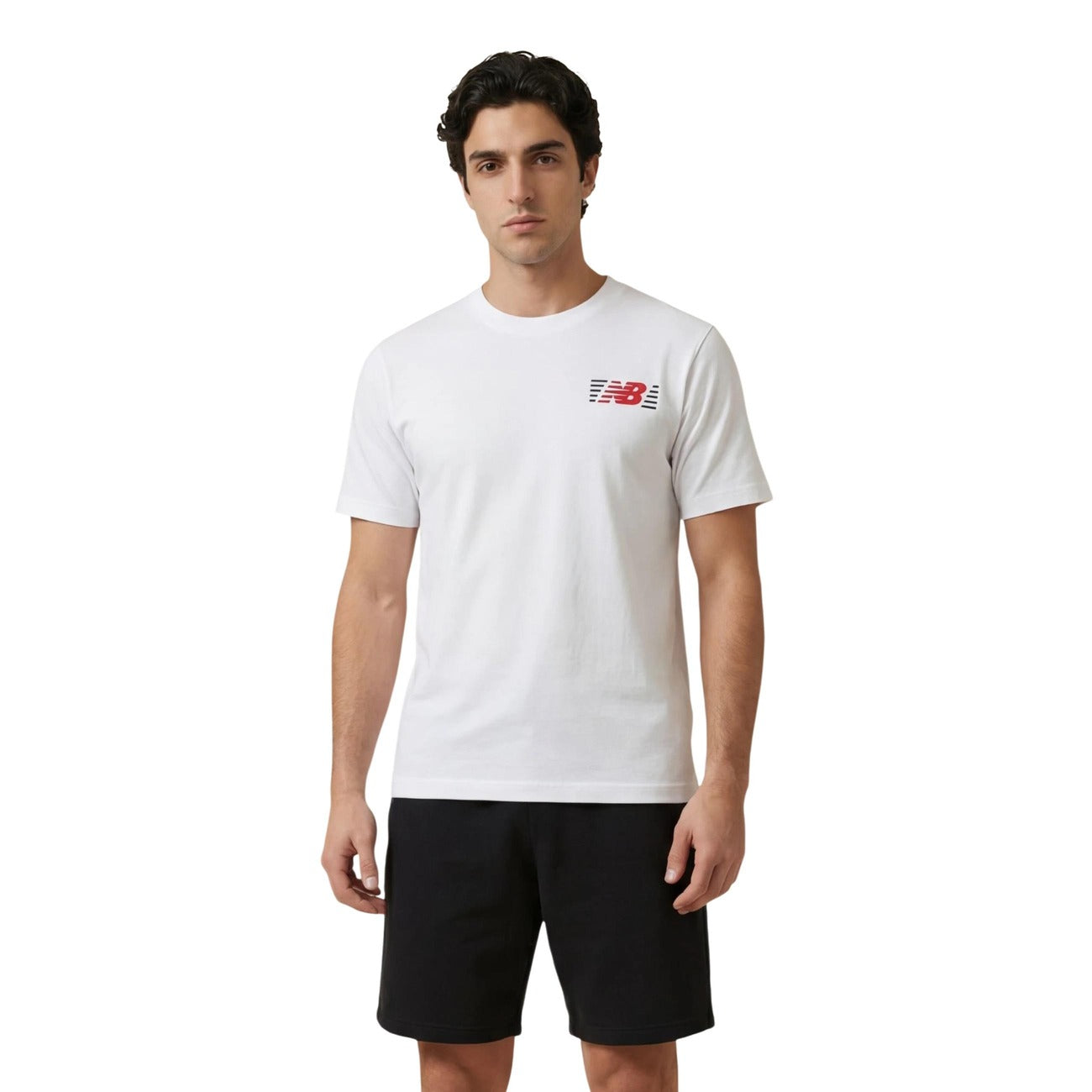 New Balance T-Shirt NB LINES bianca maniche corte Uomo vista frontale 