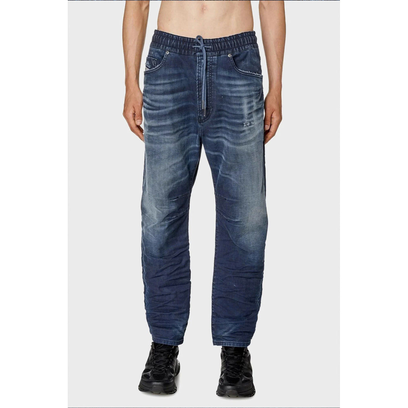 Diesel Jeans Uomo Blu Monocromo Effetto Consumato in Cotone 46% Lyocell 52% Elastan 3% con Lacci B_44455