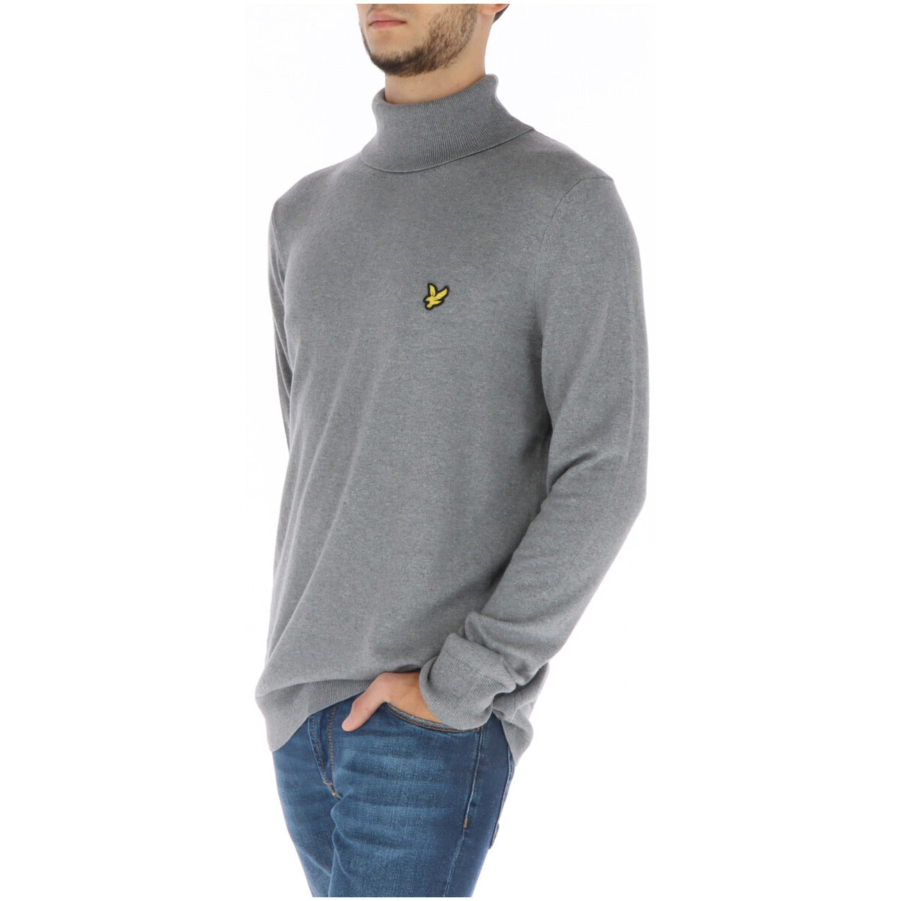 Lyle & Scott Maglia Uomo Grigio Collo Alto Manica Lunga Cotone Lana Merino Autunno Inverno KN2103VC
