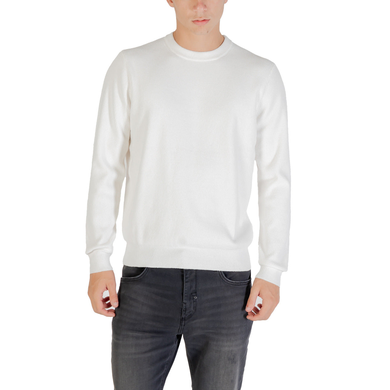 Antony Morato Maglioncino Uomo Bianco con Maniche Lunghe Scollo Tondo in Poliestere 78% Poliammide 22% MMSW01558-YA500096