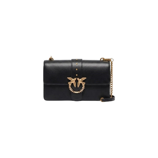 Borsa Pinko Love Bag nera in pelle 107071 A0F1. Borsetta da sera piccola (22x13x7 cm) in pelle seta nera con fibbia gioiello ucelli Love Birds con strass, tracolla a catena rimovibile e scomparti interni con zip.