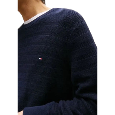 Tommy Hilfiger Maglioncino Uomo Blu Maniche Lunghe - Maglia Cotone Organico Scollo Tondo