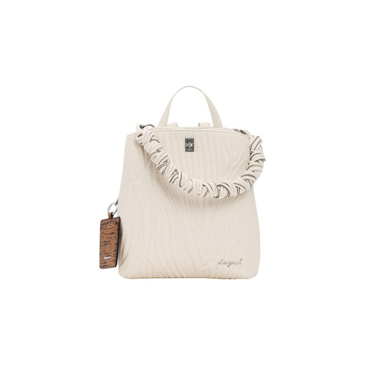 Piccolo zaino con stampa trapuntata, ricami nelle stesse tonalità e logo metallico applicato. Collezione 2026. Vista frontale 