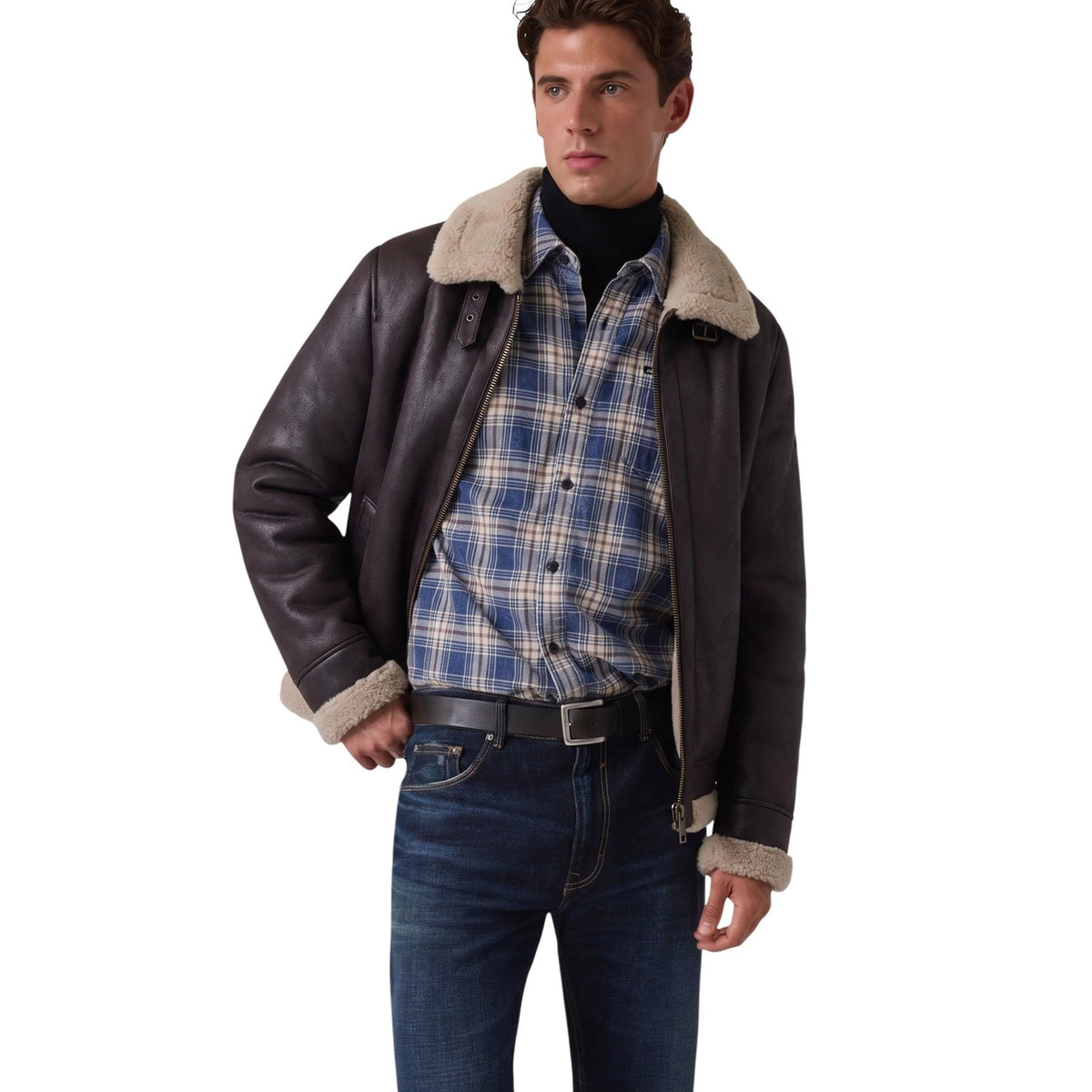 Giacca shearling uomo Guess – Giubbotto montone sintetico con zip M6BL40W4152.