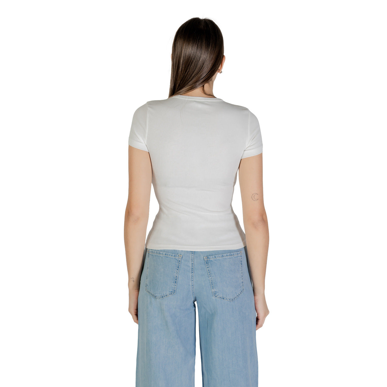 Tommy Hilfiger Jeans T-Shirt Donna Beige Maniche Corte Scollo Tondo Cotone 95% Elastan 5% Autunno Inverno DW0DW17881