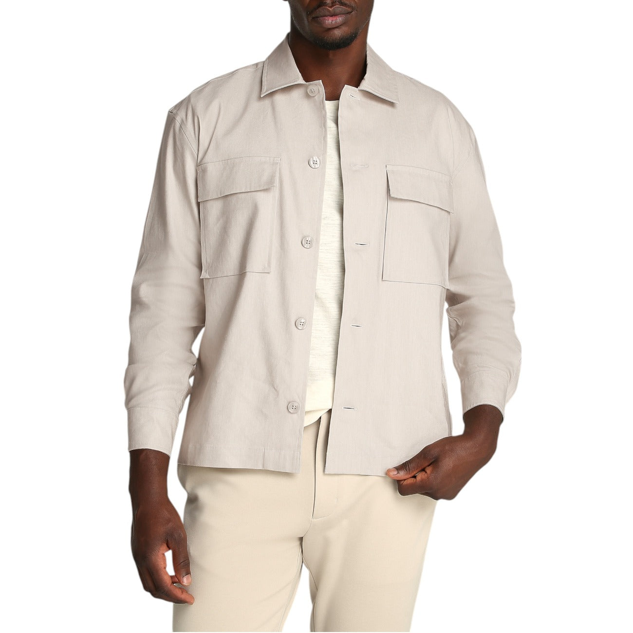 Calvin Klein Camicia Uomo Beige Manica Lunga Bottoni Colletto Classico 51% Lyocell 47% Lino 2% Elastan Primavera/Estate K10K114191