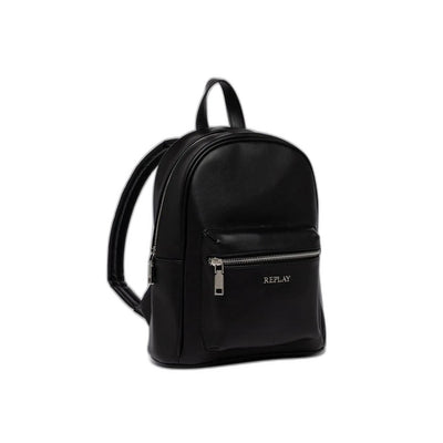 Replay Zaino Donna Nero Monocromo con Cerniera Tasche Zip - Zainetto Poliestere Poliuretano 32x23x10.5