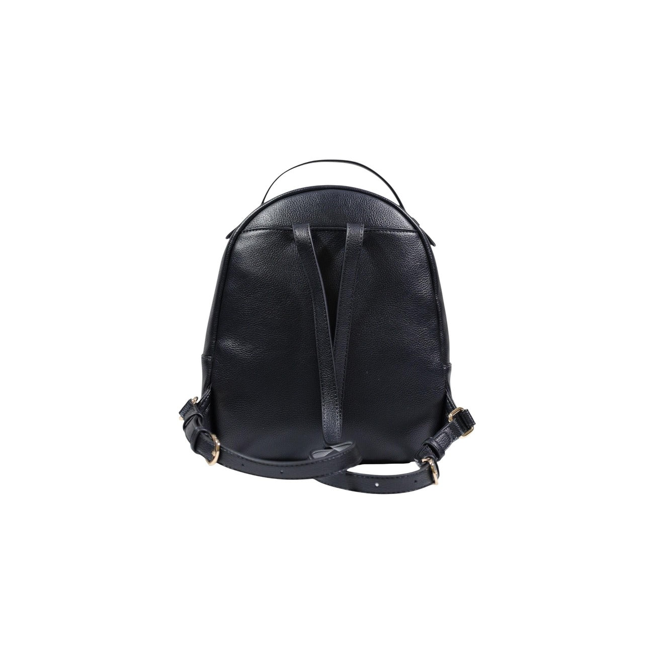 Liu Jo Backpack ECS; zaino nero in similpelle con tasca frontale zippata e logo applicato. Spallacci sottili ed eleganti, perfetto per outfit urban-chic contemporanei. Vista posteriore 