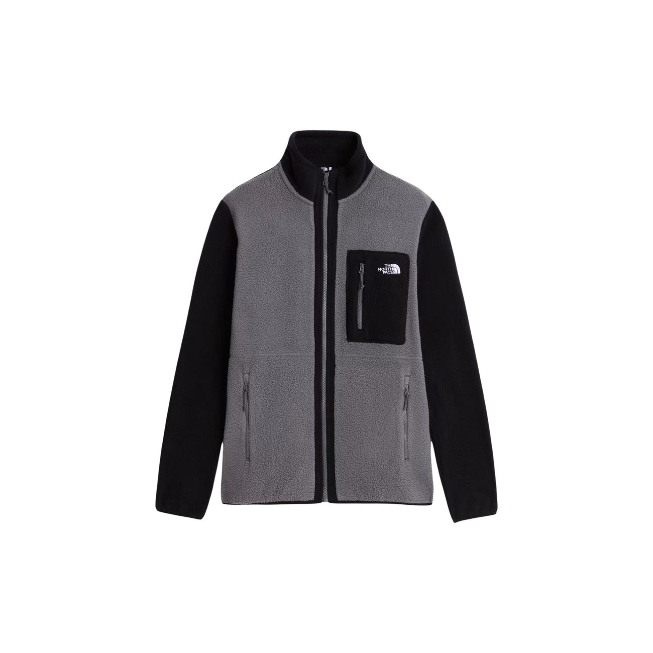 Giacca pile The North Face Yumiori Full Zip uomo Smoked Pearl TNF Black. Giubbotto in pile pesante da trekking e outdoor grigio e nero con cerniera zip, tasche laterali, taschino al petto e collo alto, abbigliamento montagna autunno inverno.