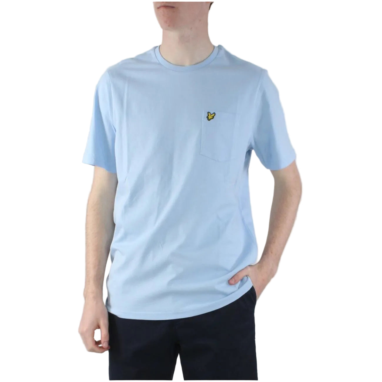 Lyle & Scott T-Shirt Uomo Azzurra Stampa Tasca Manica Corta Scollo Tondo 100% Cotone Primavera/Estate TS2022V
