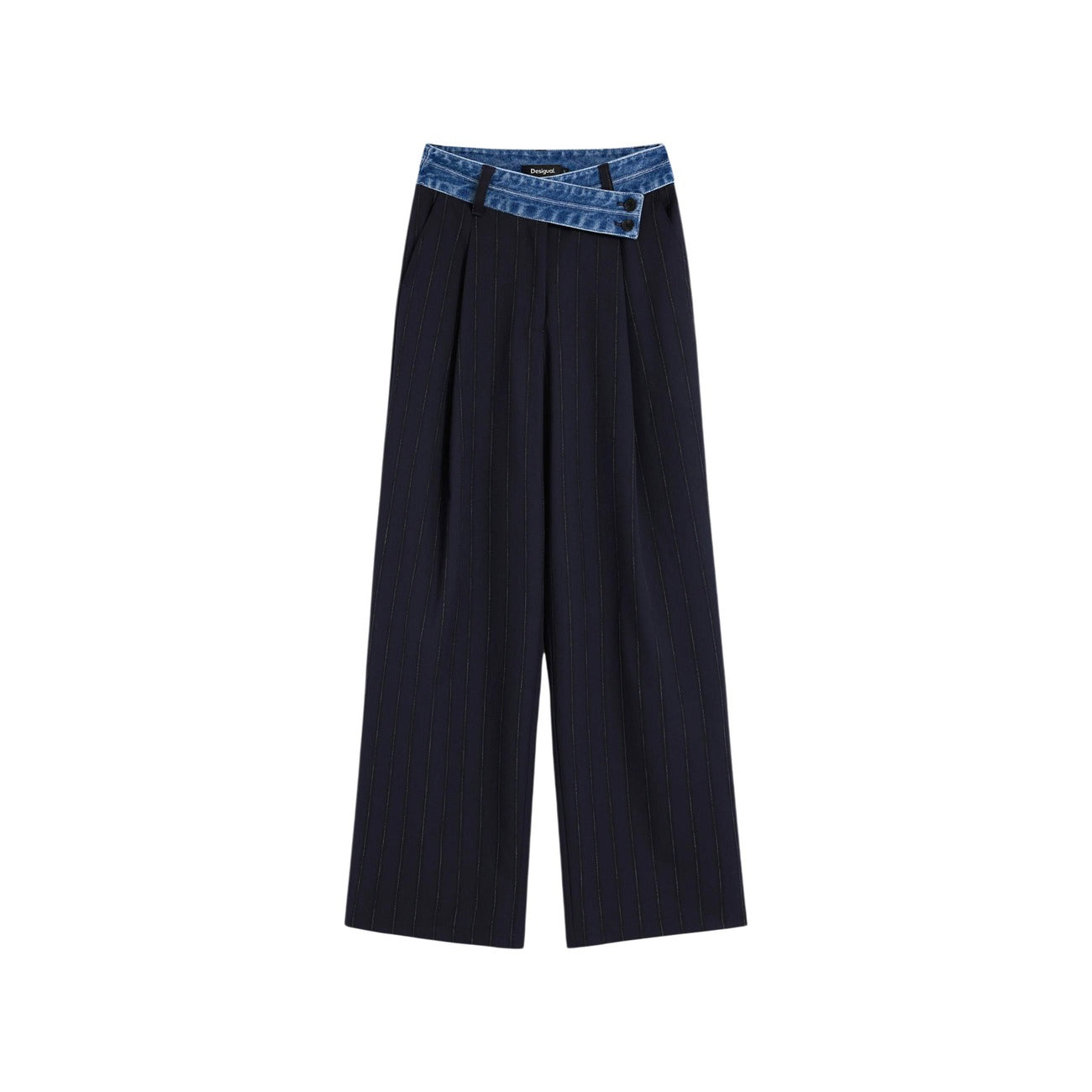 Pantaloni Desigual donna blu PANT LAILA. Pantaloni dritti in poliestere riciclato e viscosa, vita con passanti, chiusura con cerniera e bottone, abbigliamento donna autunno inverno.
