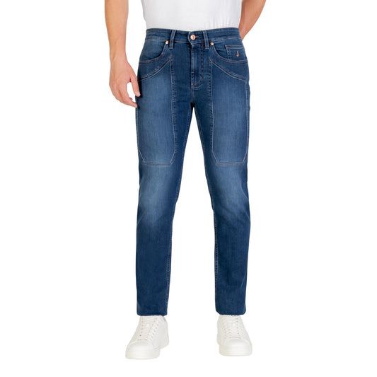 Jeckerson Jeans Uomo Blu con Zip e Bottone Tasche Anteriori e Posteriori - Jeans Cotone Elastan