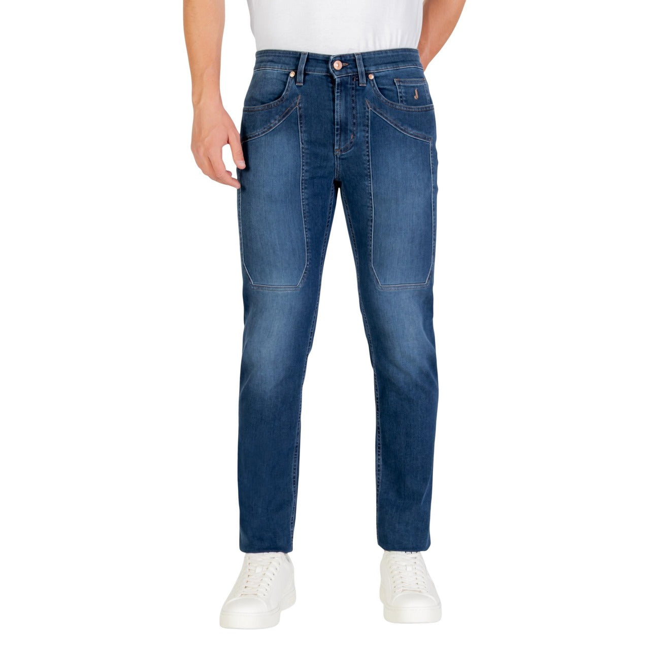 Jeckerson Jeans Uomo Blu con Zip e Bottone Tasche Anteriori e Posteriori - Jeans Cotone Elastan