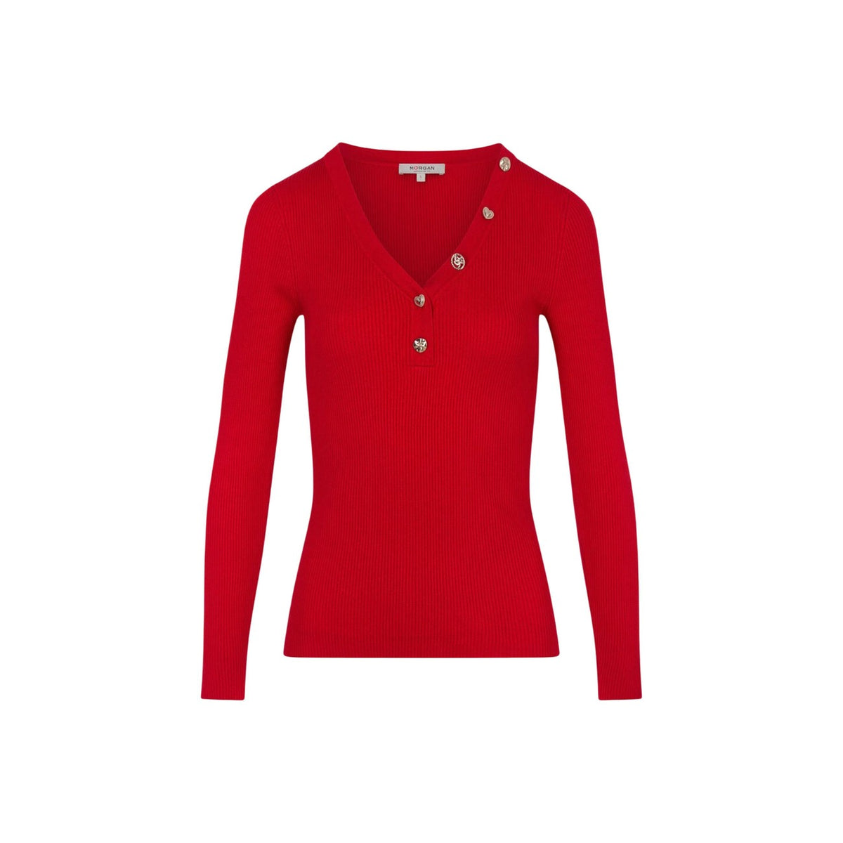 Maglia donna Morgan De Toi rossa – Maglione slim fit a costine con scollo a V 262-MBIZ.