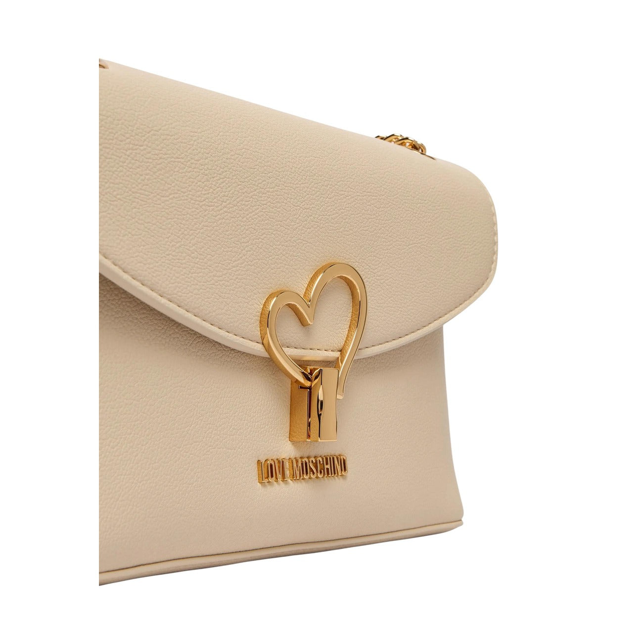 Borsa Love Moschino donna beige a spalla modello JC4138PP1. Borsetta media a tracolla color beige cipria/nude con catena oro e dettaglio cuore dorato sulla patta stile elegante, chic e da cerimonia o sera.
