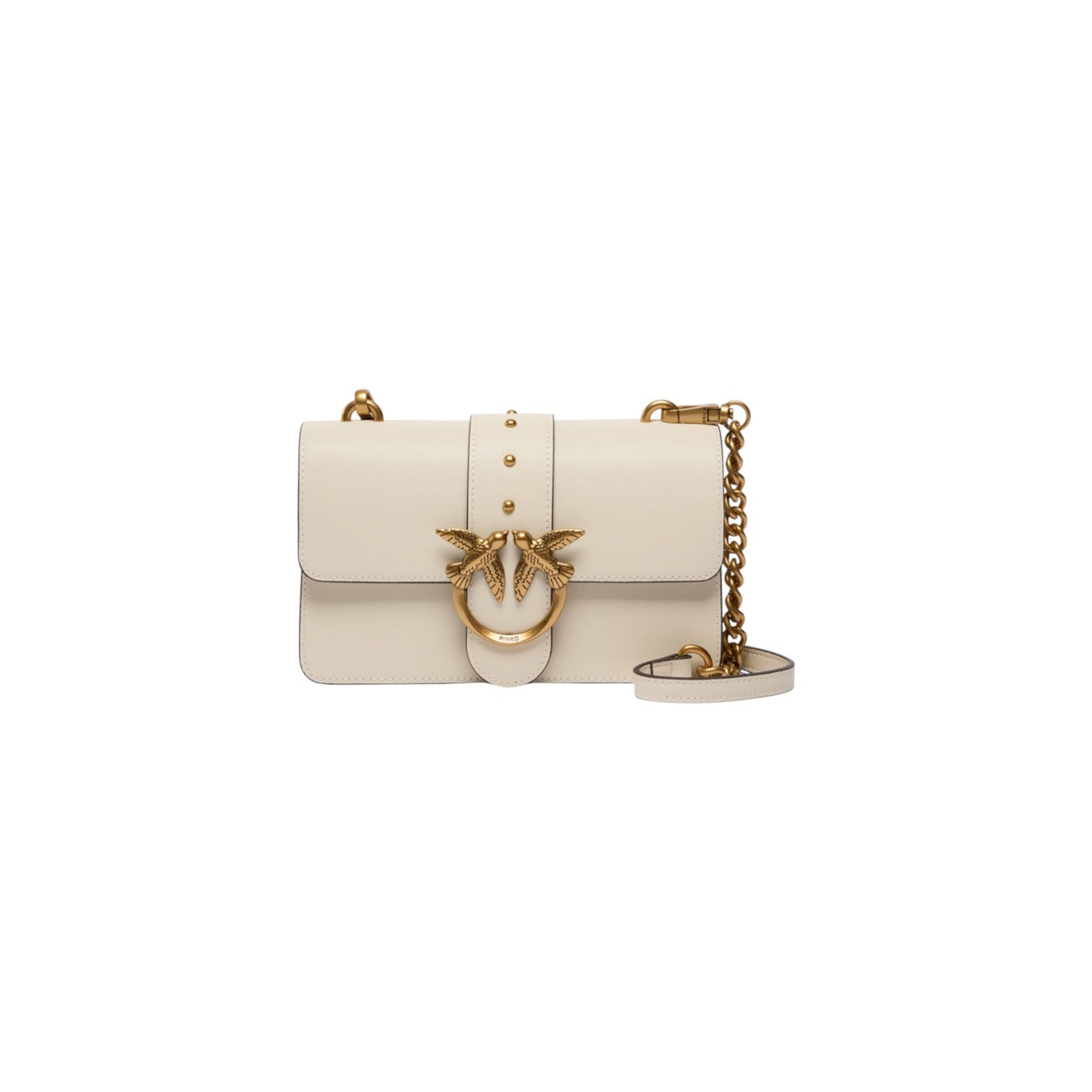Borsa Pinko donna bianca con bottone a gancio e borchie 100% poliuretano 21x14x7 cm - vista frontale
