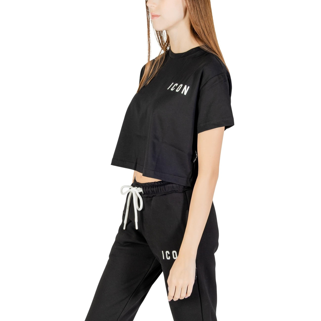 Icon T-Shirt Donna Nera con Stampa Maniche Corte - T-Shirt Cotone Scollo Tondo