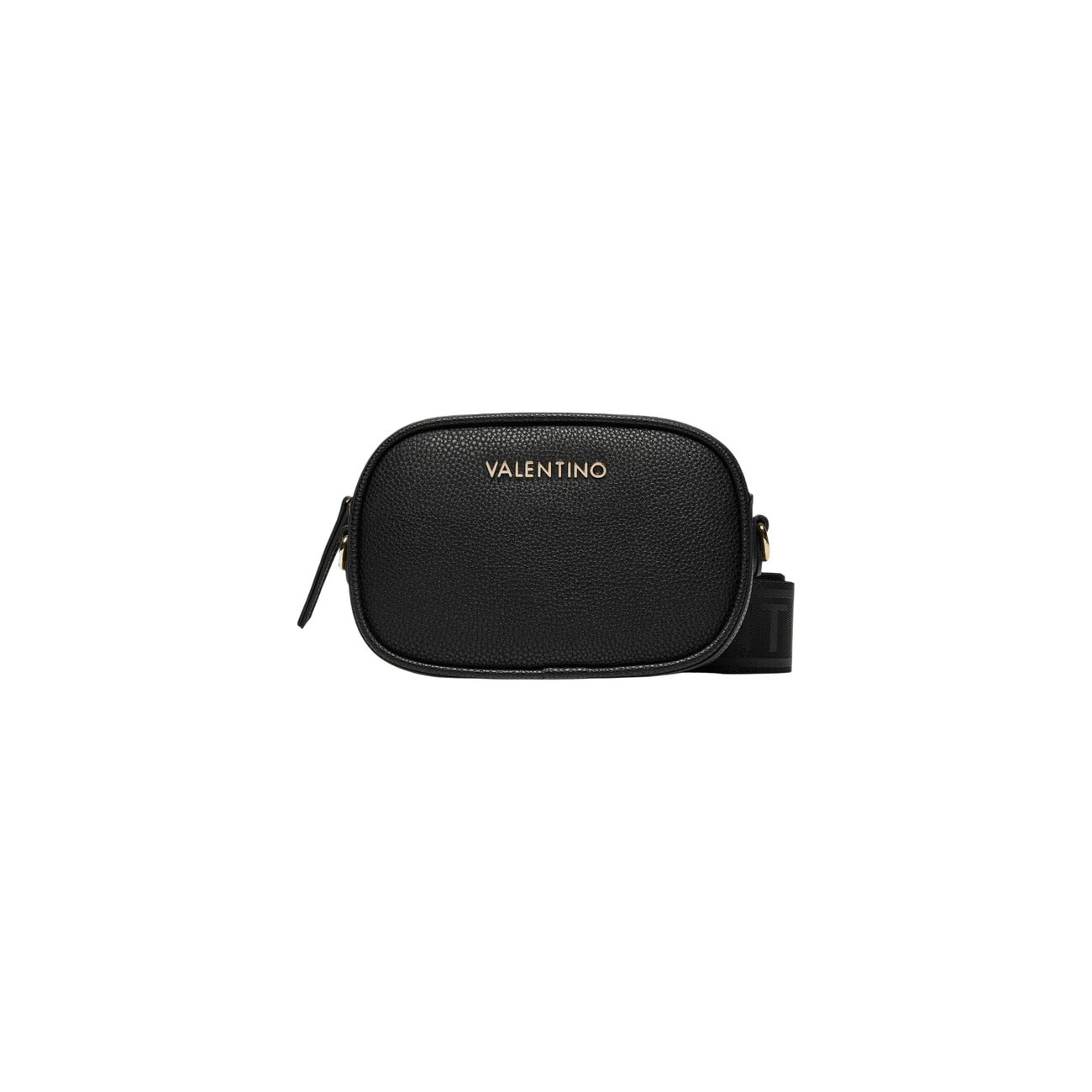Borsa Camera Bag Piccola Nera Donna Valentino Bags Miramar; Misure 7x14x7 cm. Tessuto 100% poliuretano martellato con tracolla regolabile e chiusura a cerniera lampo. Logo metallico frontale, stile casual-chic 4 stagioni. Vista frontale 