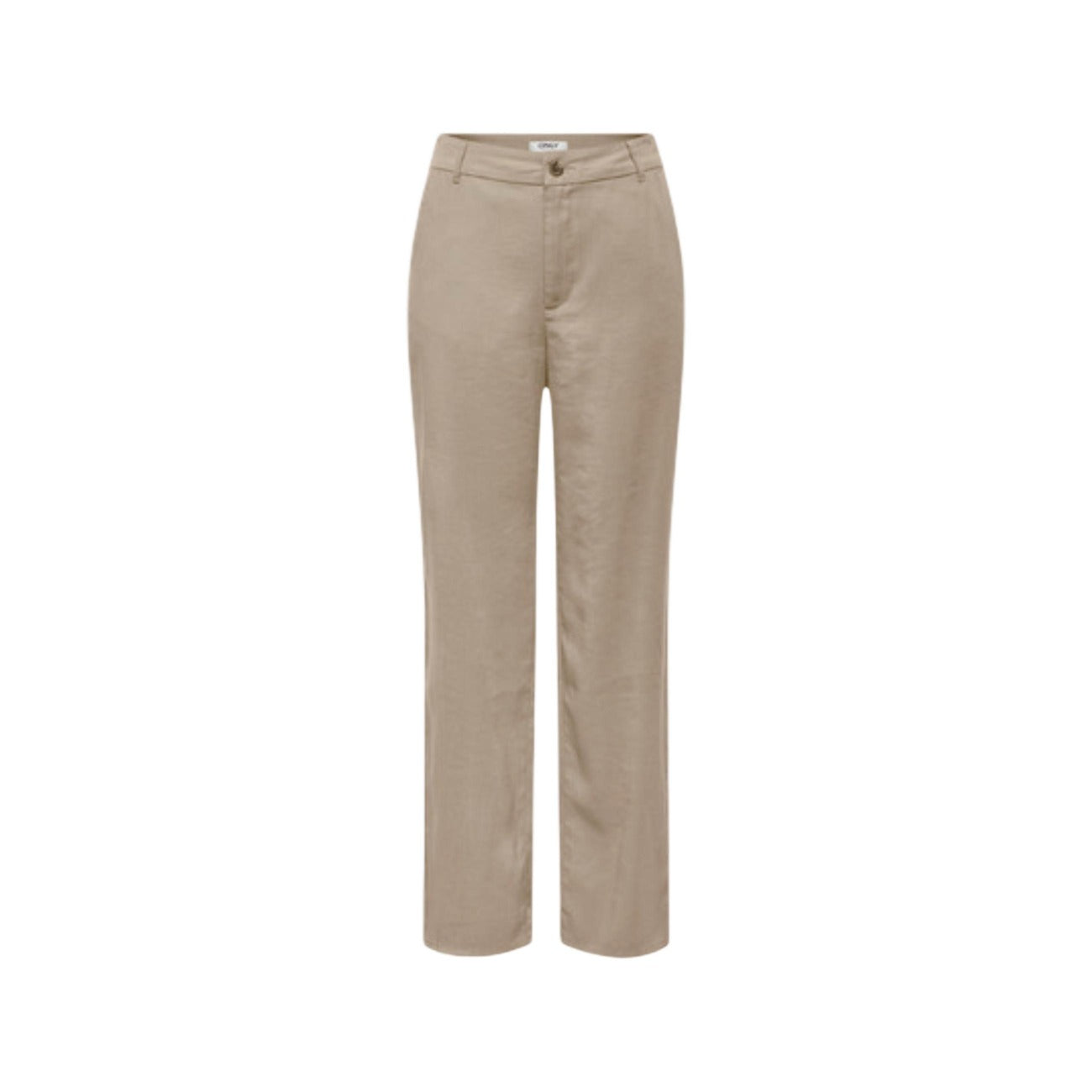 Pantaloni Straight Only Onlaris; Beige. 93% Viscosa Sostenibile, 7% Poliestere Riciclato. Vita media, vestibilità regular, tessuto fluido e traspirante. Stile eco-friendly raffinato. Vista stesa 
