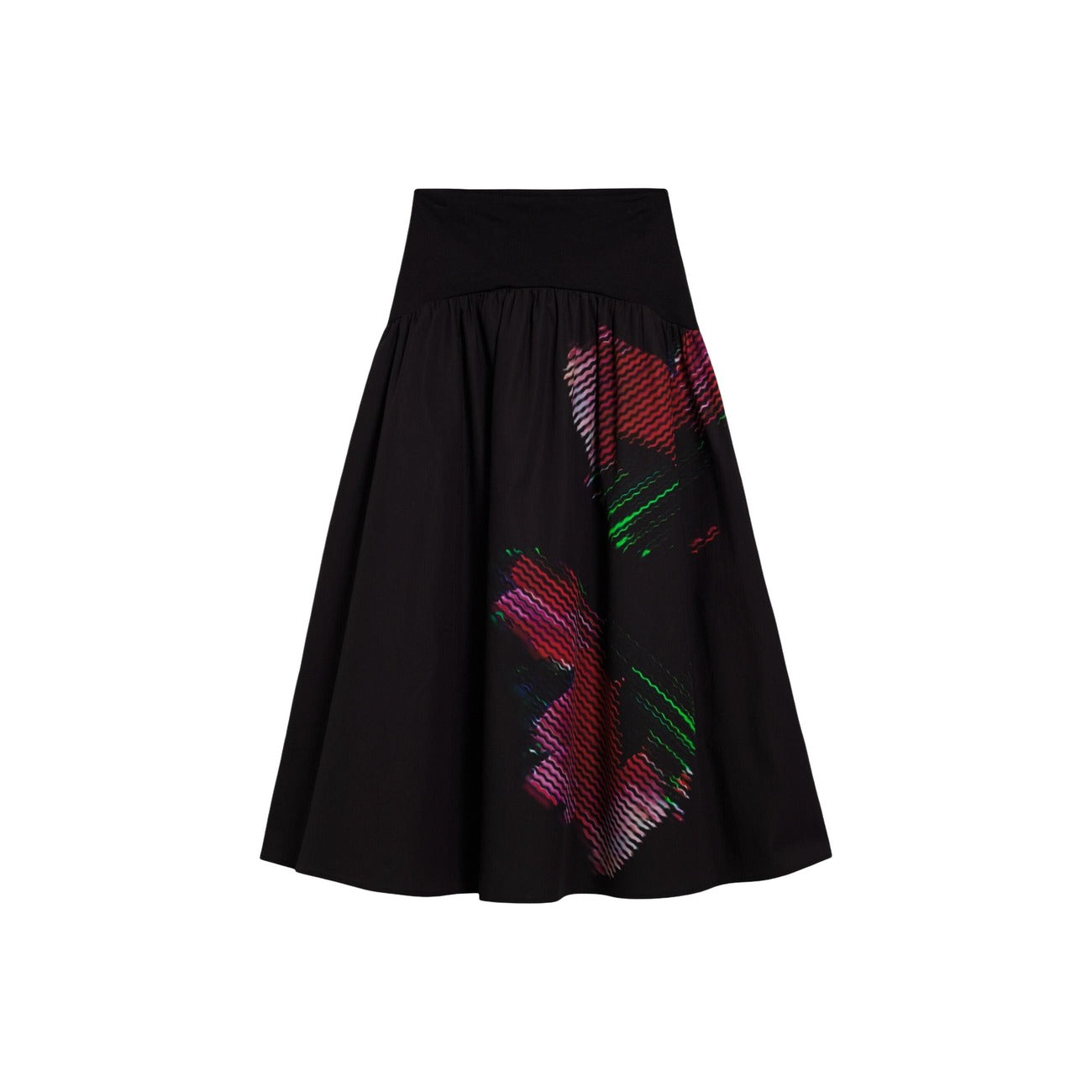 Gonna Desigual donna nera con stampa floreale 76% cotone 23% poliestere 1% elastan - vista frontale
