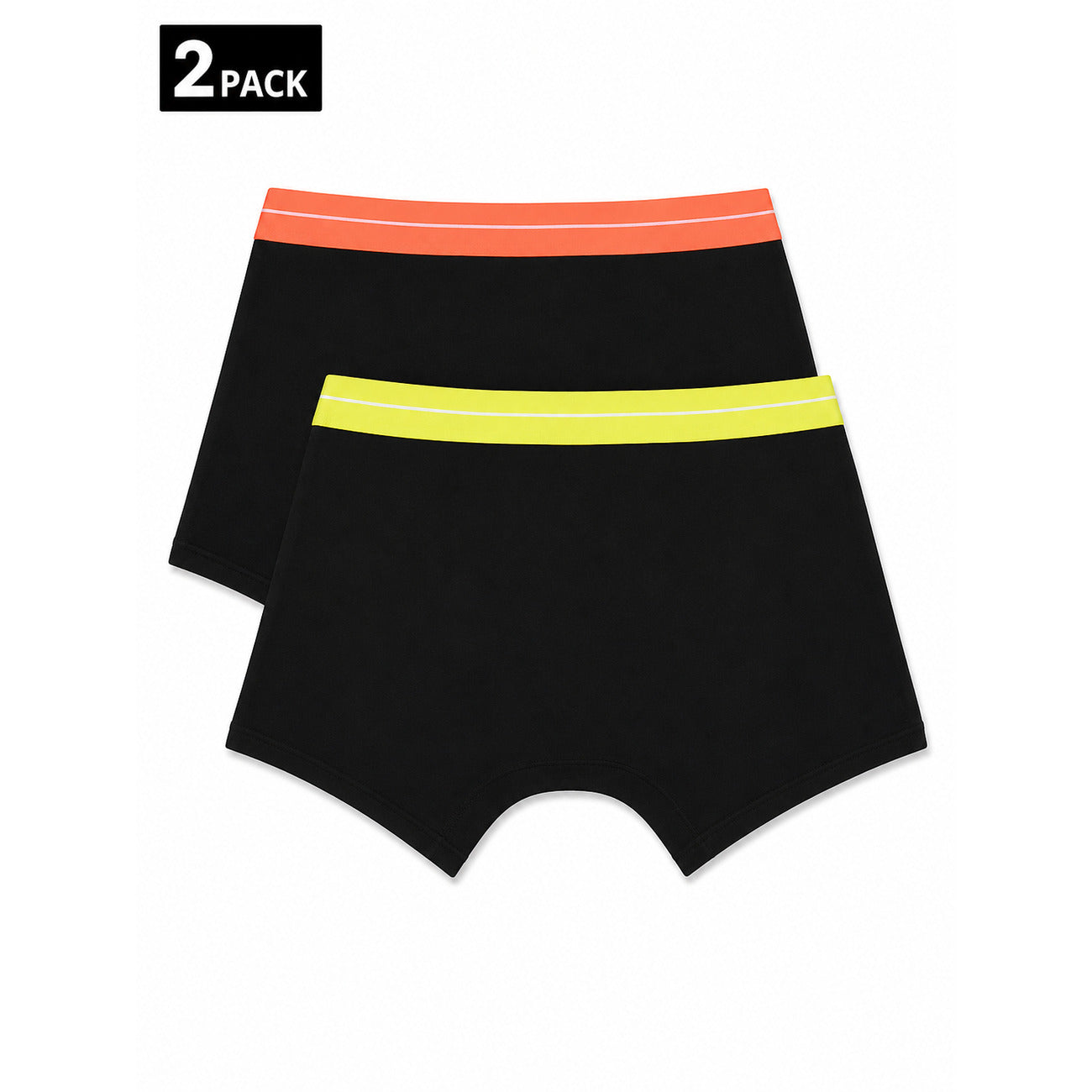 Set 2 Boxer Neri Palm Angels; Elastico Arancio e Giallo. Logo bianco in vita, cotone stretch premium, vestibilità aderente. Comfort quotidiano con un tocco di colore energico. Posteriore 