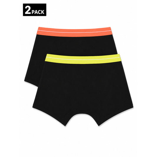 Set 2 Boxer Neri Palm Angels; Elastico Arancio e Giallo. Logo bianco in vita, cotone stretch premium, vestibilità aderente. Comfort quotidiano con un tocco di colore energico. Posteriore 