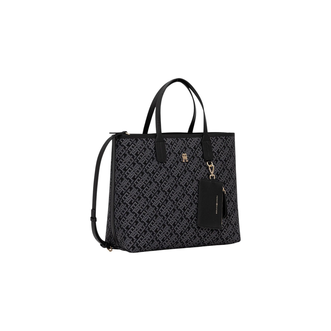 Tommy Hilfiger Borsa Donna Nero Stampa Tasca Interna Mano Tracolla Ecopelle 100% Autunno Inverno AW0AW17685