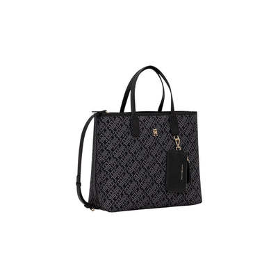Tommy Hilfiger Borsa Donna Nero Stampa Tasca Interna Mano Tracolla Ecopelle 100% Autunno Inverno AW0AW17685