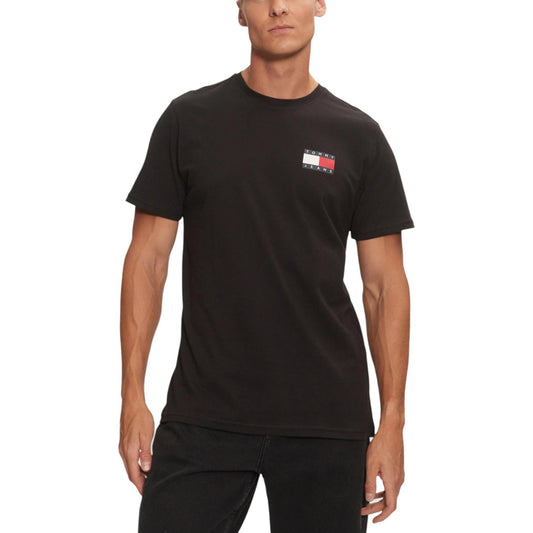 Tommy Hilfiger Jeans T-Shirt Uomo Nera Stampa Maniche Corte Scollo Tondo Cotone 100% DM0DM20740