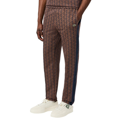 Lacoste Pantaloni Sportivi con monogramma Paris Uomo Marroni con Stampa Tasche Anteriori - Pantaloni Cotone Poliestere Poliammide