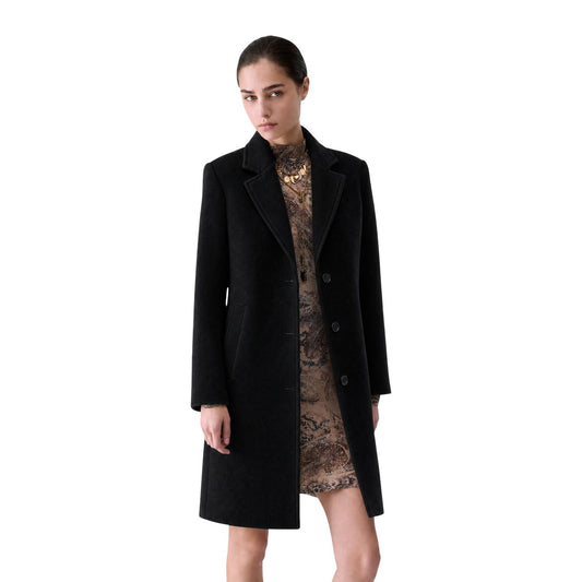Cappotto nero donna misto lana Liu Jo COAT WF6412 T720A. Cappotto sartoriale nero a doppio petto sagomato con collo alto e bottoni metallici.