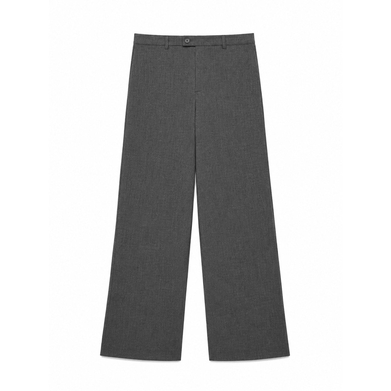 Pantaloni Sartoriali Donna Grigi Vero Moda Straight; Taglio dritto su misura in poliestere e viscosa elastica. Vita media con passanti, chiusura con zip e bottone, stile elegante e business primavera-estate. Vista stesa 