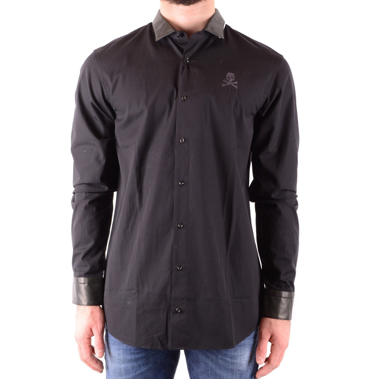 Philipp Plein Camicia Uomo Nero Manica Lunga Bottoni Scollo Tondo Colletto Classico 100% Cotone Primavera/Estate B_36660
