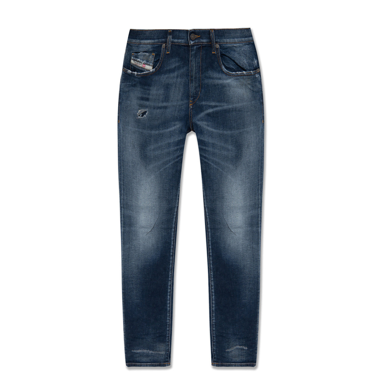Diesel Jeans Uomo Blu Monocromo Effetto Consumato in Cotone 63% Lyocell 34% con Zip e Bottone Tasche Anteriori e Posteriori B_44447