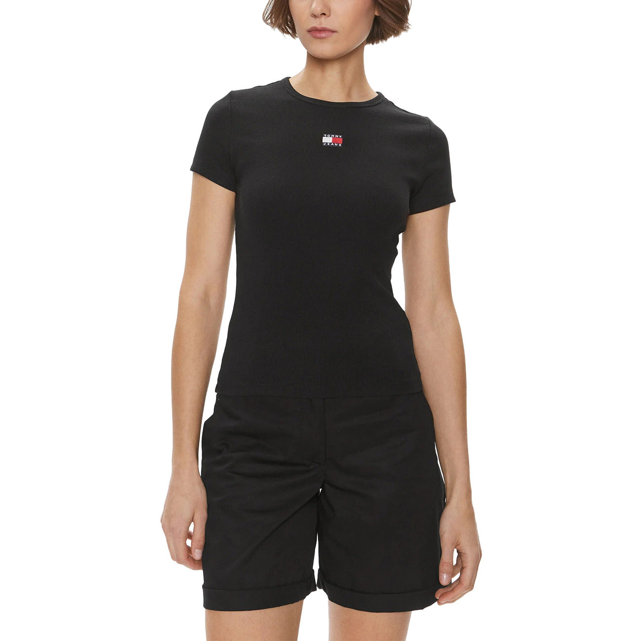 Tommy Hilfiger Jeans T-Shirt Donna Beige Maniche Corte Scollo Tondo Cotone 95% Elastan 5% Autunno Inverno DW0DW17881
