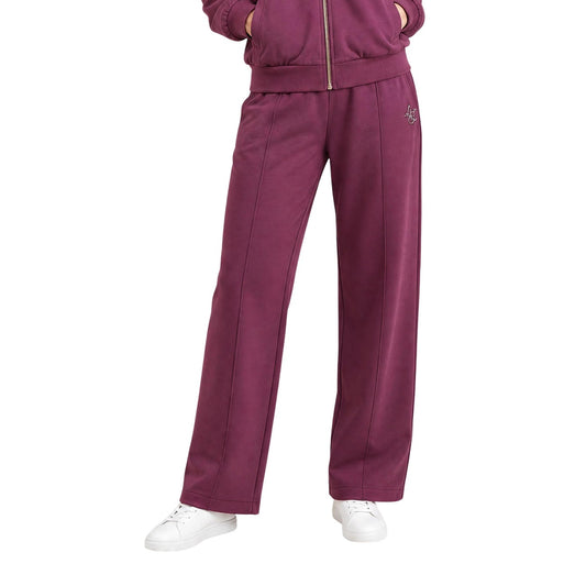 Pantaloni tuta Liu Jo donna viola TF6213 J3958. Pantaloni sportivi dritti in viscosa ed elastan con logo di perle tono su tono sulla tasca laterale, cuciture visibili e vita elastica.