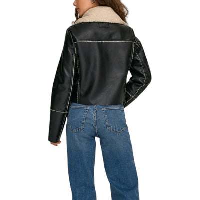 Only Giacca Donna Nera con Cerniera Maniche Lunghe Scollo V Bavero Tasche Anteriori - Giacca Poliestere