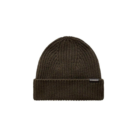 Berretto verde uomo Napapijri Foli NP0A4GK8G1F1. Cappello da cuffia in maglia a coste verde con risvolto e targhetta logo Napapijri Made in Italy.
