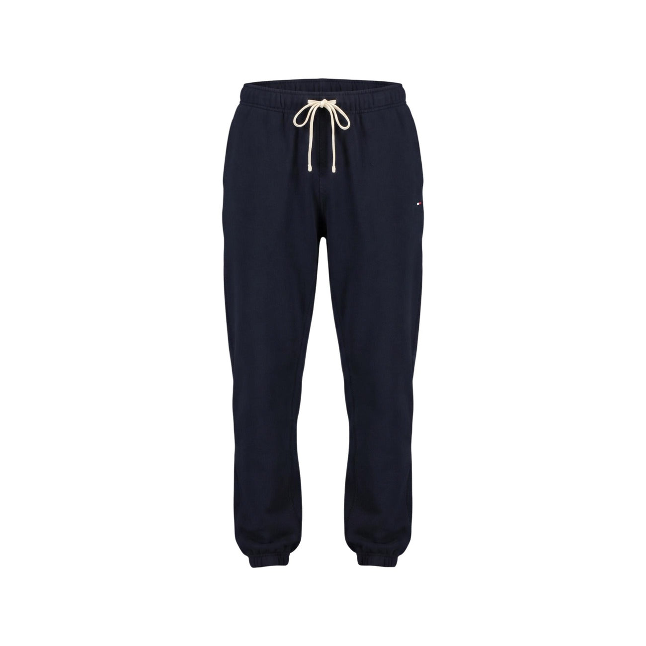 Pantaloni tuta Tommy Hilfiger Essential Fleece SWE blu navy uomo. Joggers sportivi in cotone felpato manopesca con coulisse a contrasto, fondo con elastico alle caviglie e logo ricamato, abbigliamento casual autunno inverno.