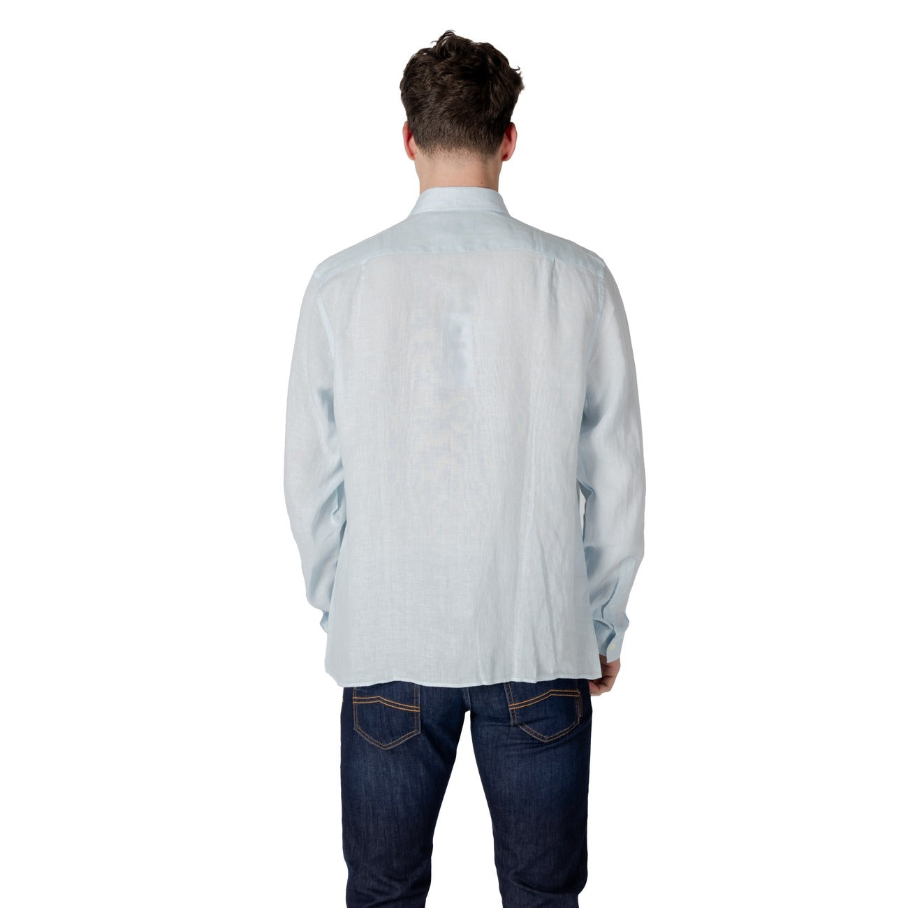 Lacoste Camicia Uomo Azzurro Manica Lunga Bottoni Scollo Tondo Colletto Classico Tasca Singola 100% Lino Primavera/Estate CH5692-00